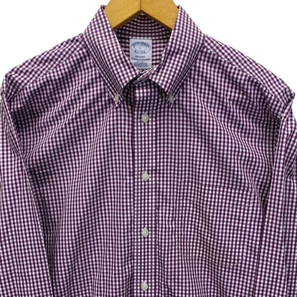 Brooks‎ Brothers Regent Gingham Check Button Down Shirt Purple White Mens L